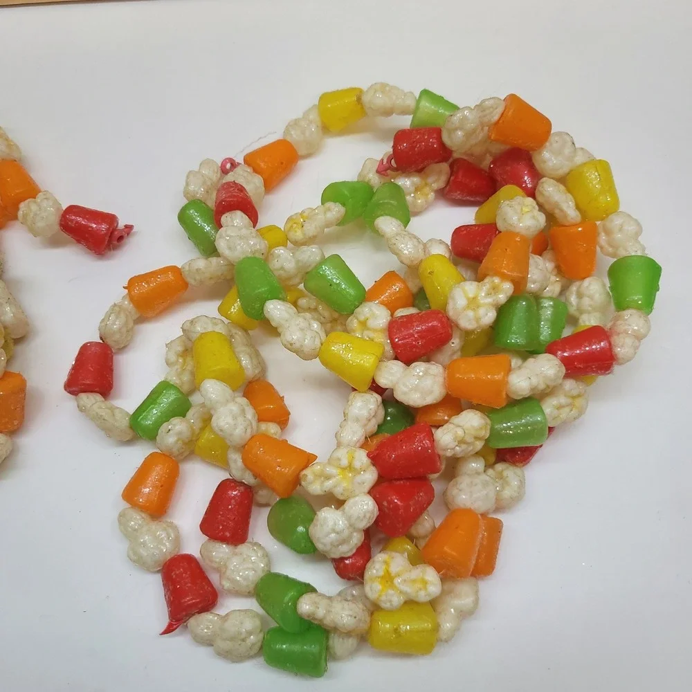 Vtg Plastic Glittered Popcorn and Gumdrop Christmas Garland (2) 8.5ft Strands